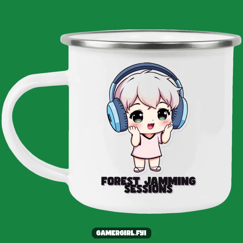 Funny 'Campfire Beats' Enamel Mug - Grooving Headphone Individual