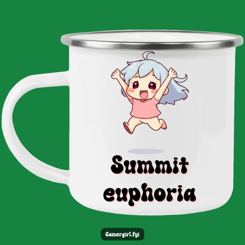 Funny 'Campfire Leap' Enamel Mug - Exhilarated Character Outdoor Fun