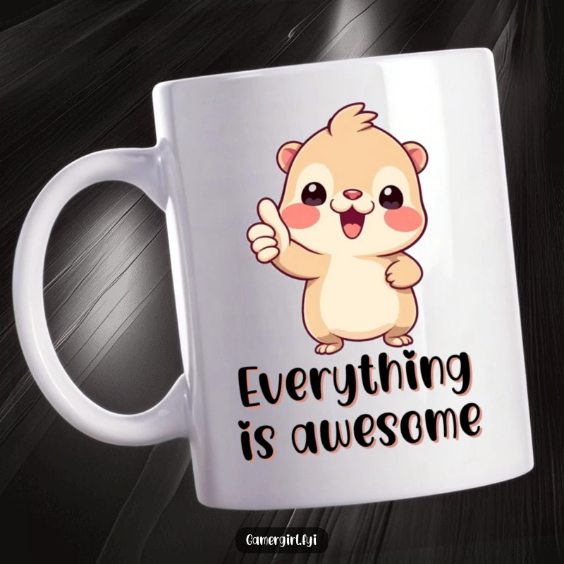 Funny mug featuring a tiny creature enthusiastically giving a positive thumbs-up gesture, symbolizing approval and good vibes.