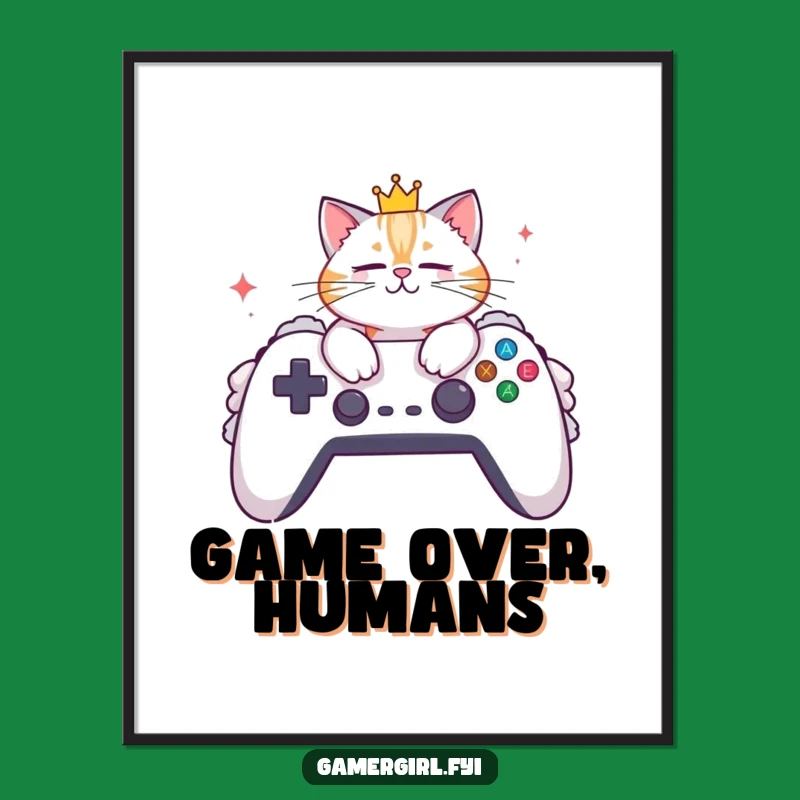Funny Cat Digital Art: Royal Gaming Decor - Instant Hilarious Wall Art Gift!