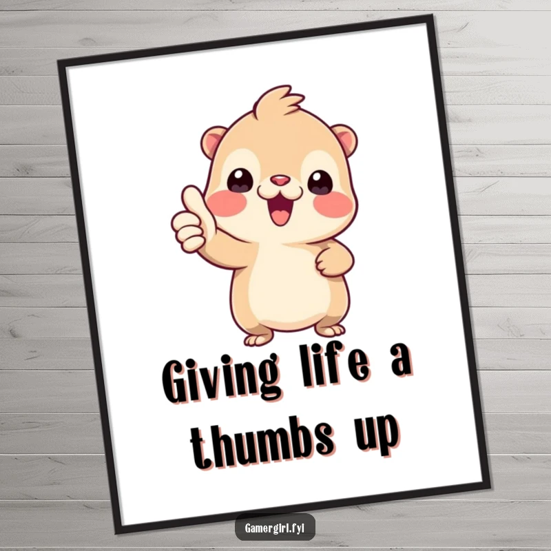 Funny Free Printable Wall Art: Tiny creature enthusiastically giving a thumbs-up, radiating positivity.