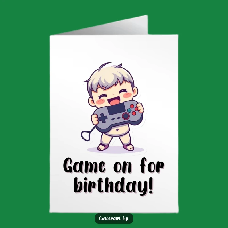 Free Printable Birthday Card: Gamer Figure, Funny Downloadable Gift for Him/Her