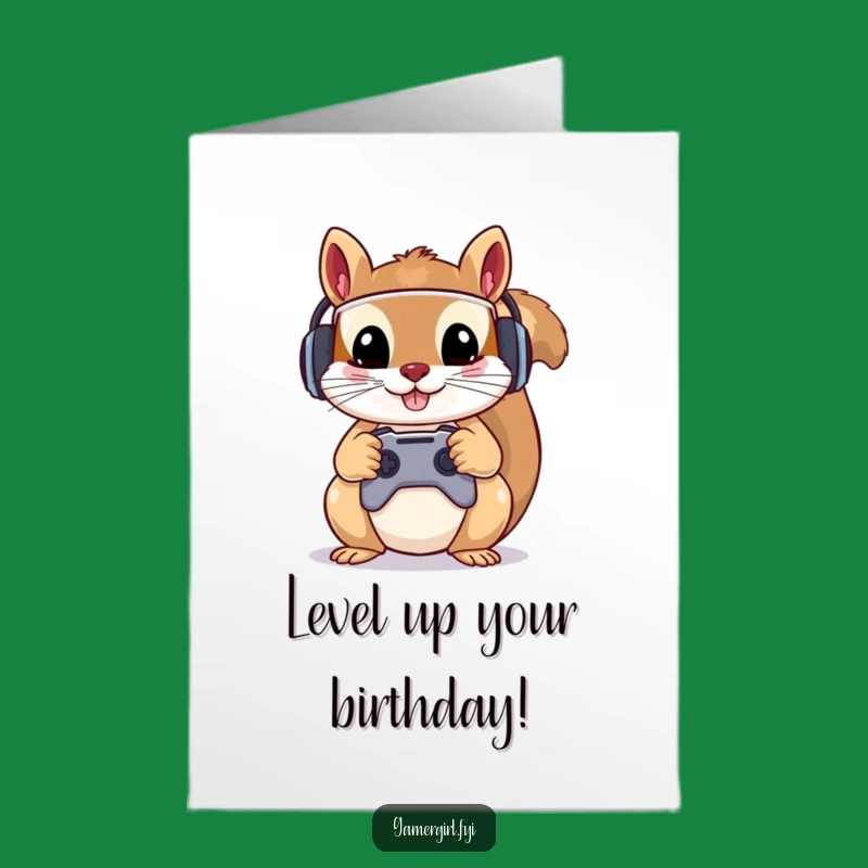 Free Printable Birthday Card: Squirrel Gamer Pro, Funny Downloadable Gift