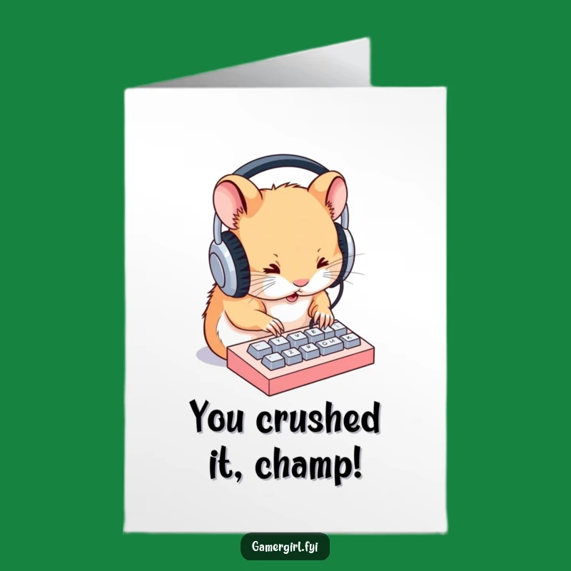 Free Printable Congrats Card: Speedy Hamster Typing Success, Downloadable Gift
