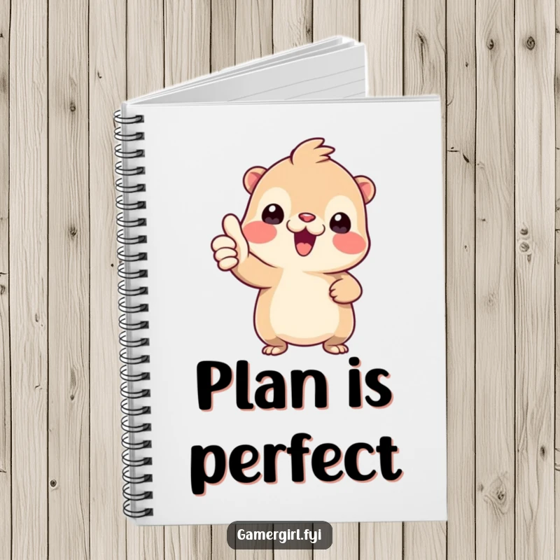 Funny notebook cover with a tiny creature enthusiastically giving a thumbs-up, symbolizing approval and good ideas.