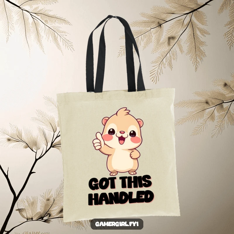 Funny tote bag with a tiny creature enthusiastically giving a thumbs-up, symbolizing approval and good vibes for everyday use.